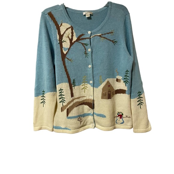 Christopher & Banks Snowy Forest Scene Sweater, Size XL - Picture 1 of 5